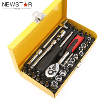 33pcs 1/4 Socket Set Set Ratchet Metal Box